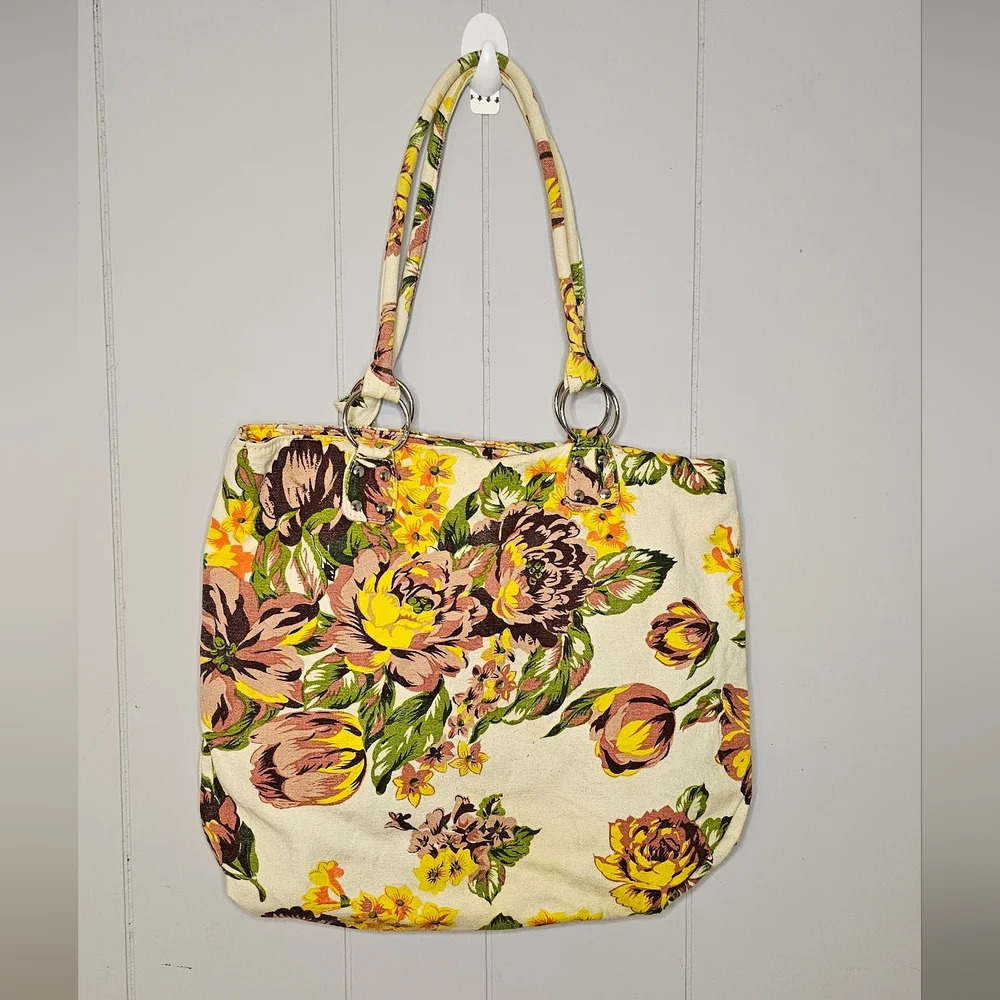Vintage Mid-Century Binny Yellow Canvas Floral Purse